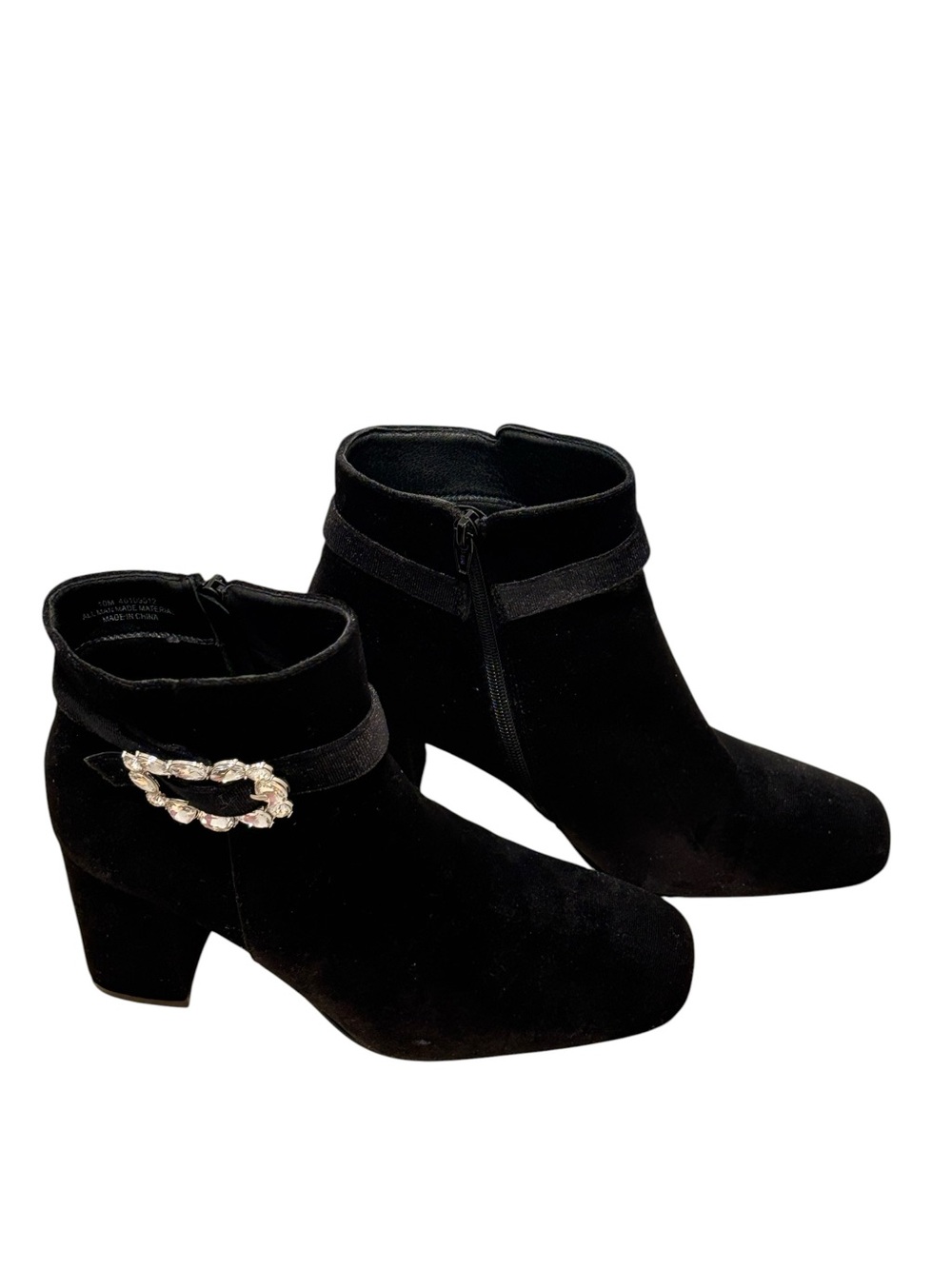 Black Velvet Ankle Boots with Rhinestone Buckle Size 10M